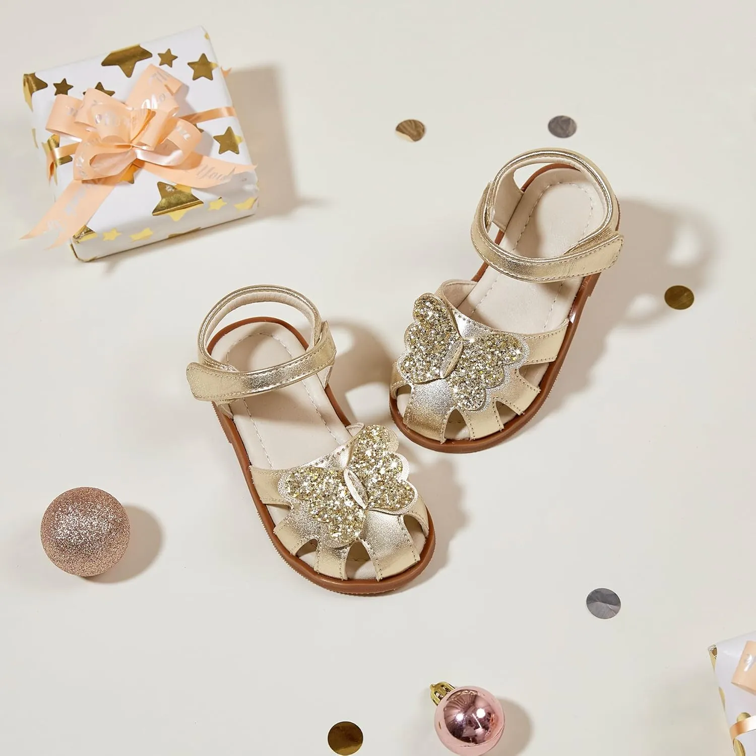 ESTINE Toddler Girls Little Kids Close Toe Sandals - Flower Girl Dress Flats Summer Shoes