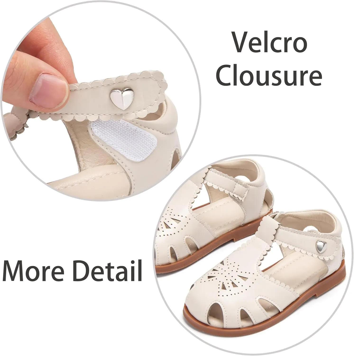 ESTINE Toddler Girls Little Kids Close Toe Sandals - Flower Girl Dress Flats Summer Shoes