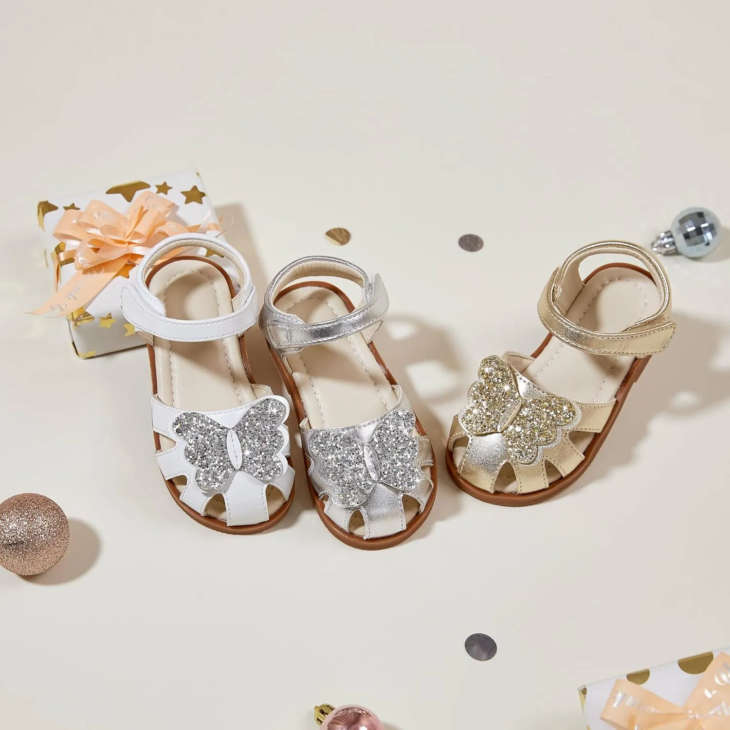 ESTINE Toddler Girls Little Kids Close Toe Sandals - Flower Girl Dress Flats Summer Shoes