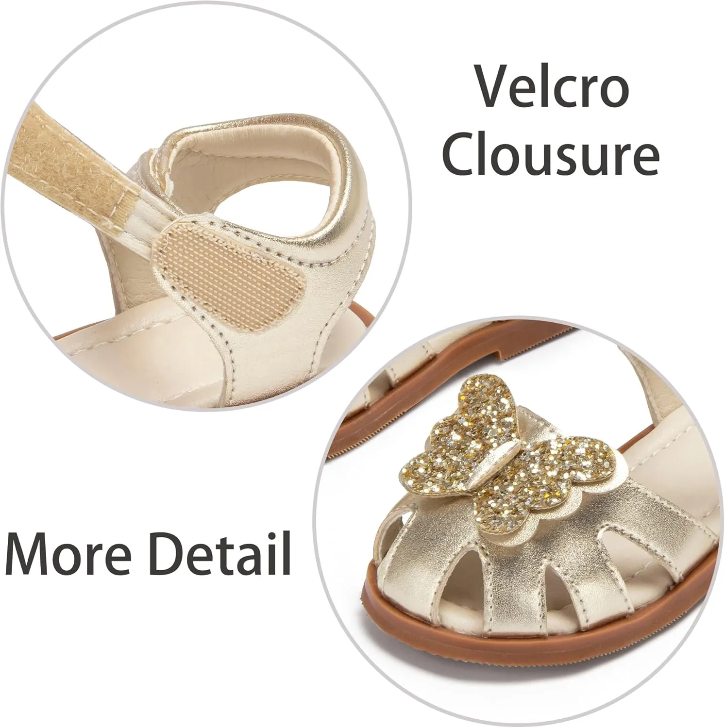ESTINE Toddler Girls Little Kids Close Toe Sandals - Flower Girl Dress Flats Summer Shoes