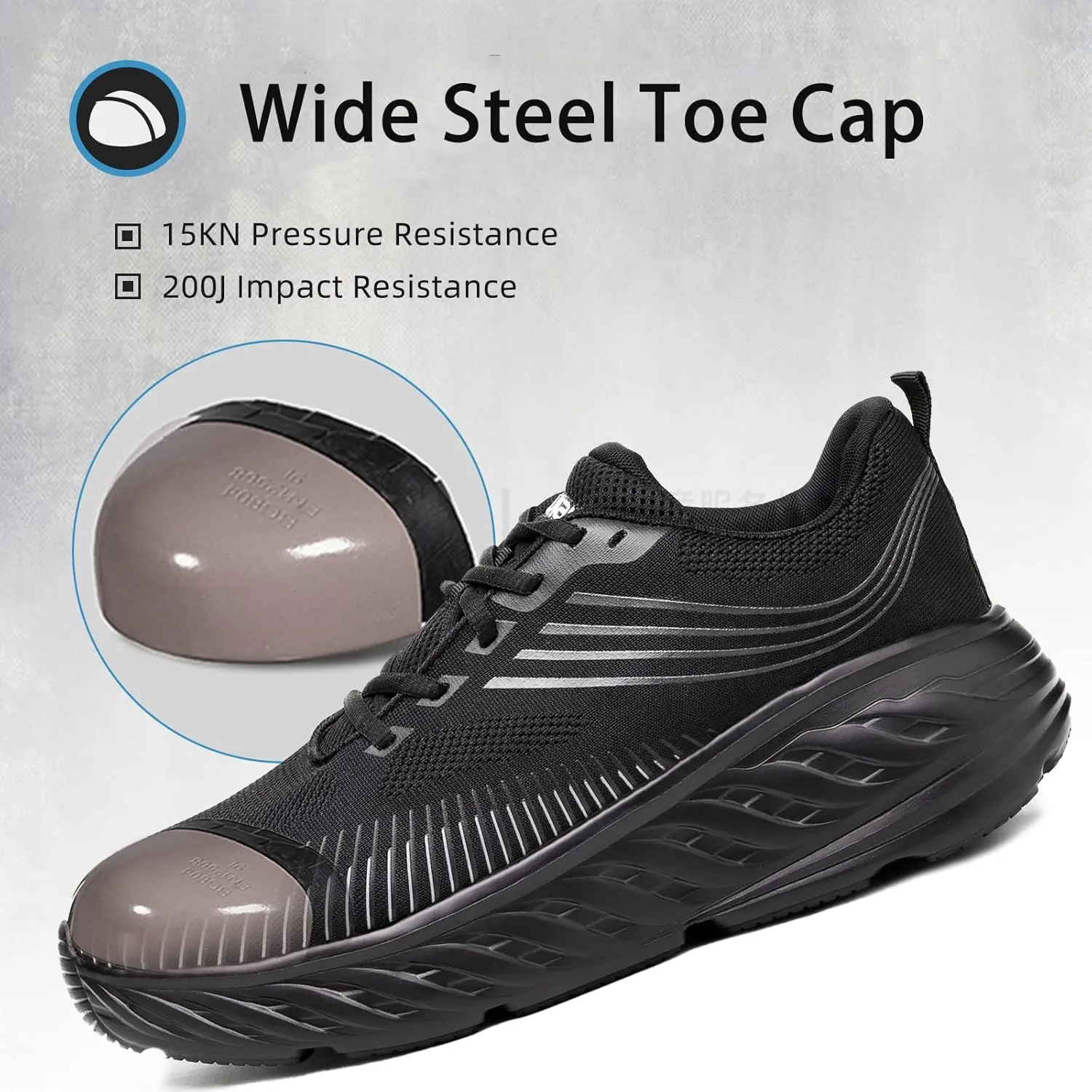 Extra Wide Steel Toe Shoes for Men, Super Lightweight Men's Safety Shoes Indestructible Construction Work Sneakers