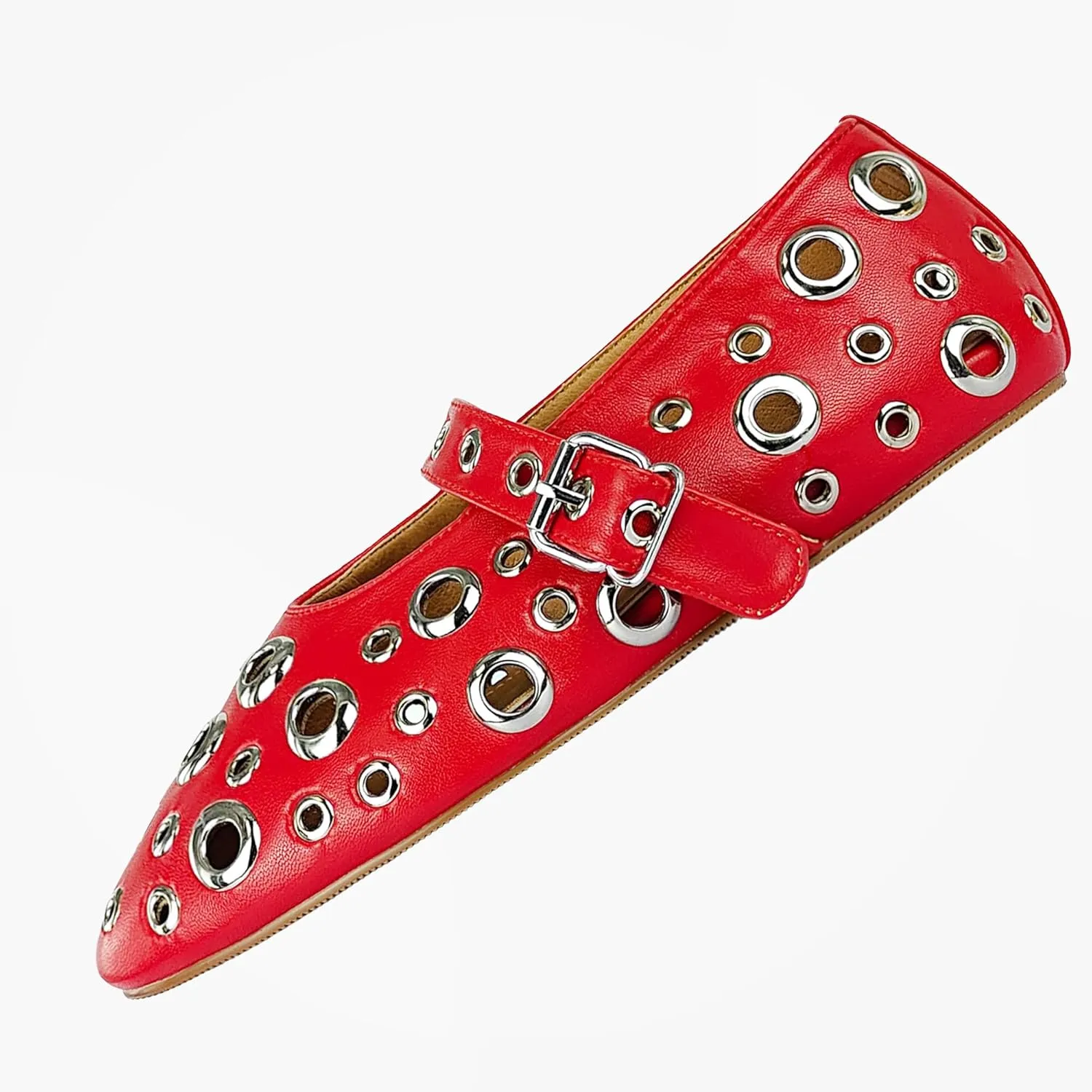 Fashion Buckle Ballet Flats Women's Delicate Metal Buckle with Rivet Holes Mary Jane Comfort Flats