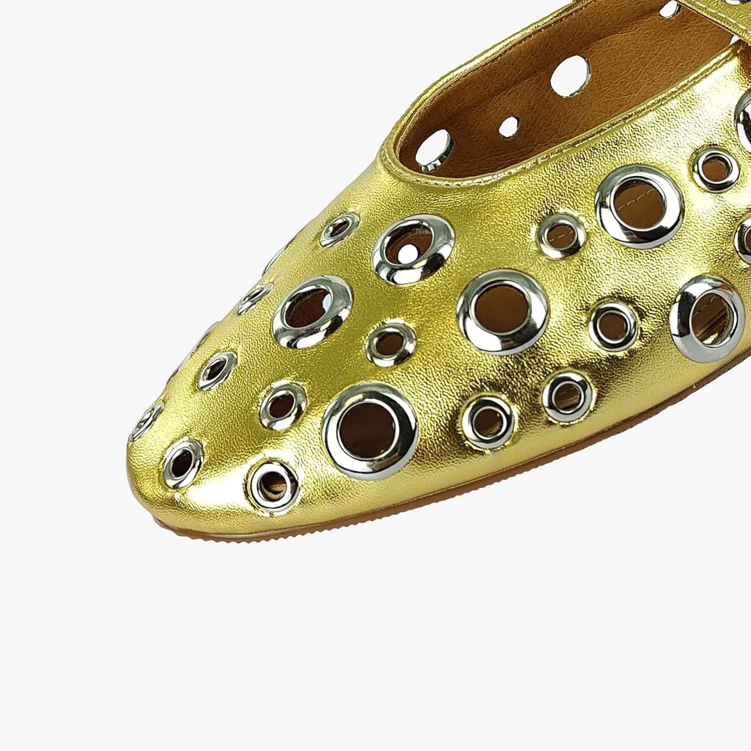 Fashion Buckle Ballet Flats Women's Delicate Metal Buckle with Rivet Holes Mary Jane Comfort Flats