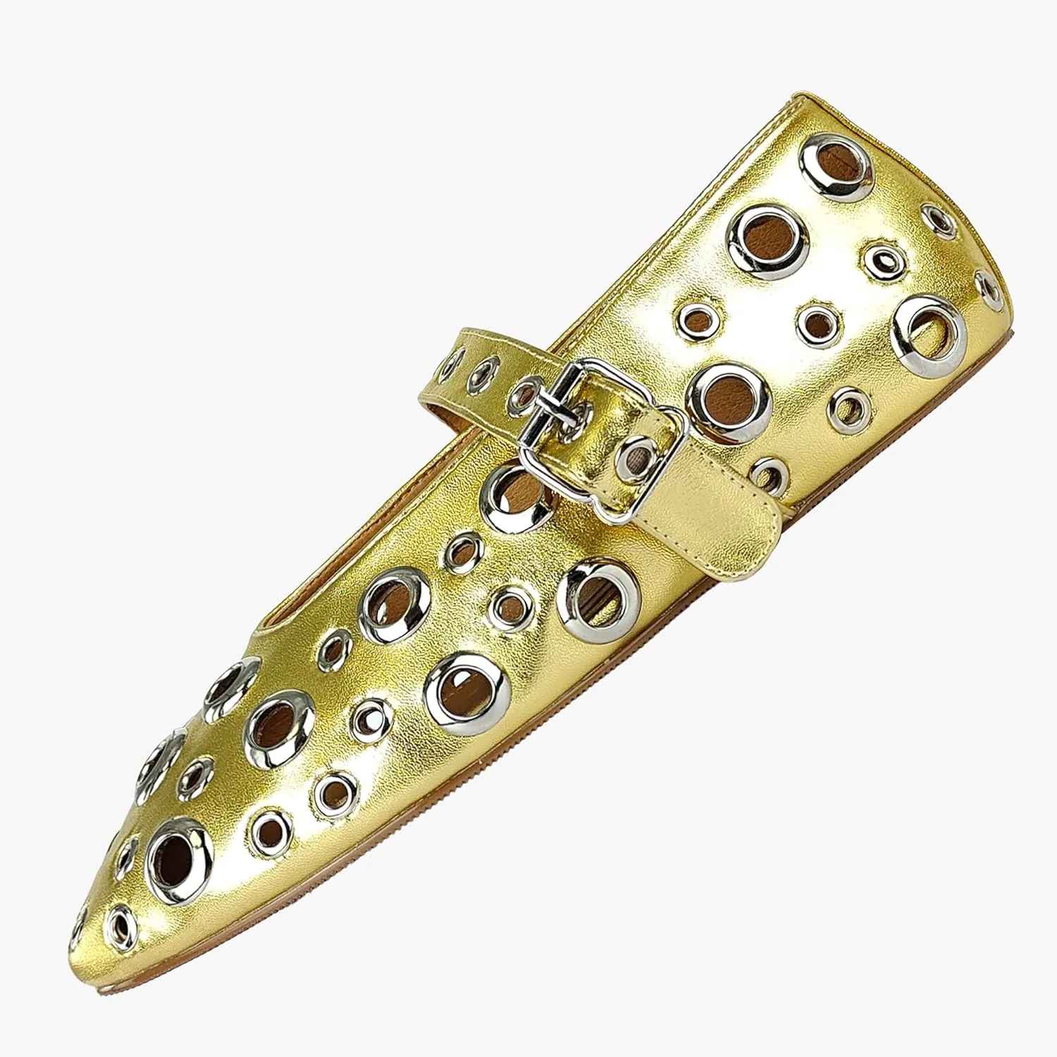 Fashion Buckle Ballet Flats Women's Delicate Metal Buckle with Rivet Holes Mary Jane Comfort Flats