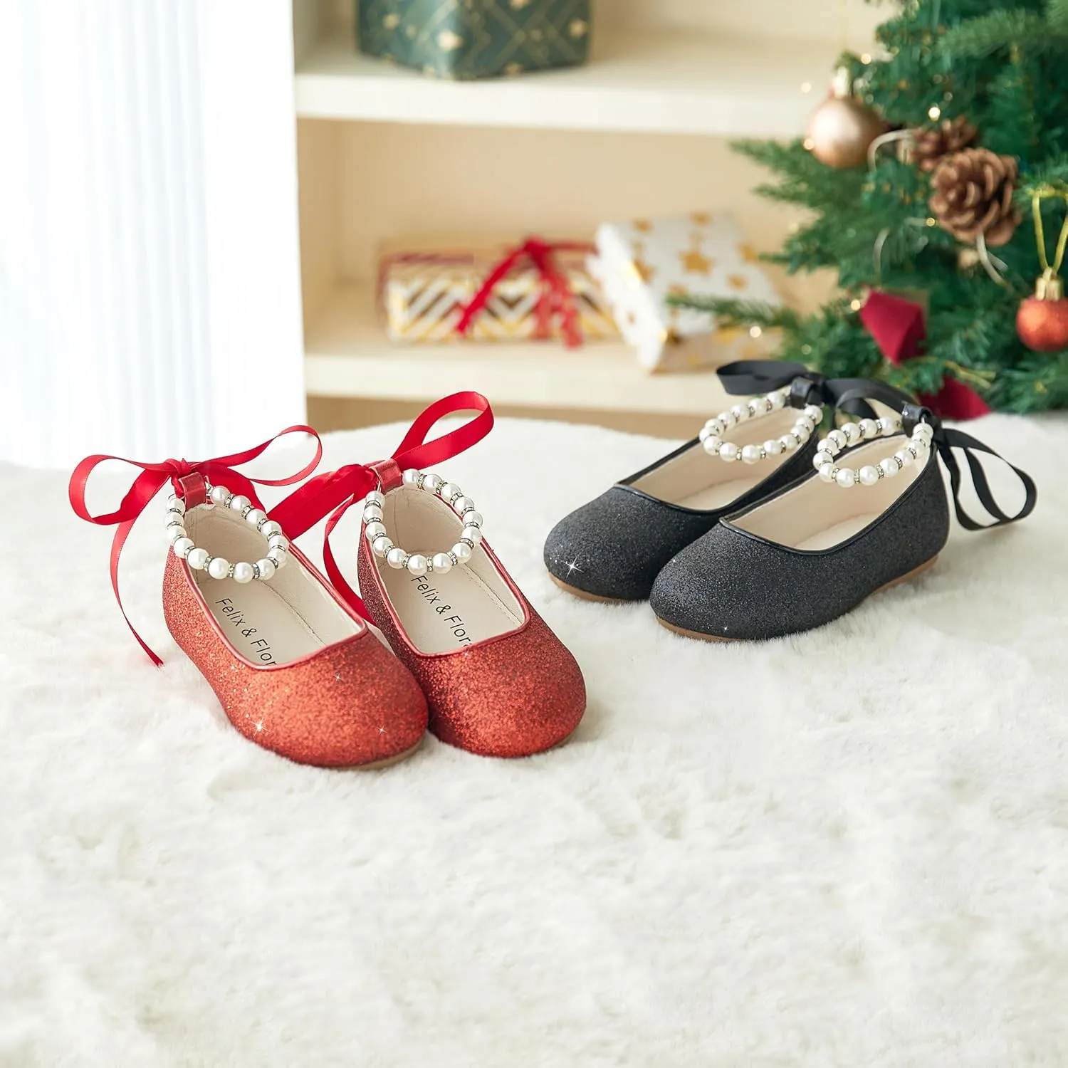Felix & Flora Girls Toddler Little Ballet Shoes - Flower Girls Mary Jane Flats Dress Shoes Party Wedding