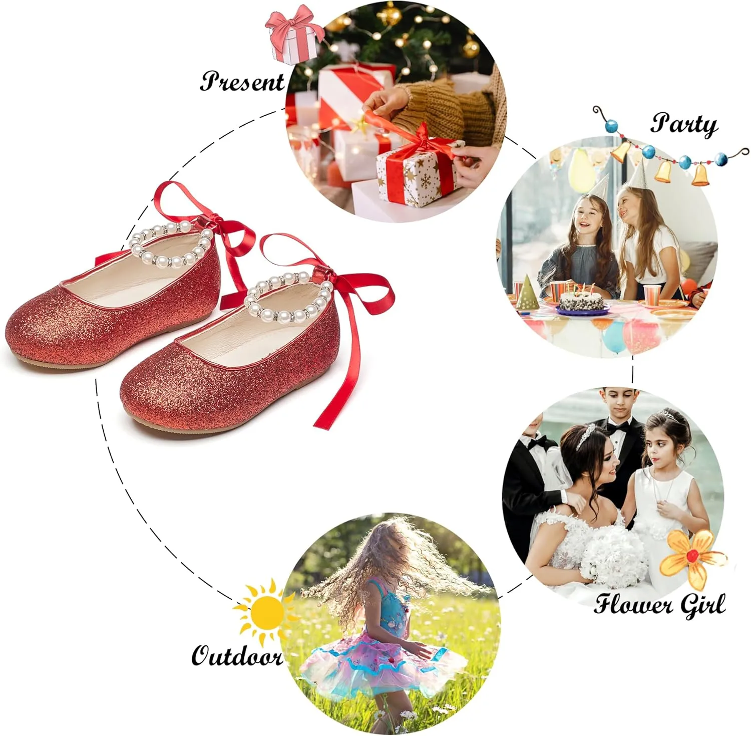 Felix & Flora Girls Toddler Little Ballet Shoes - Flower Girls Mary Jane Flats Dress Shoes Party Wedding