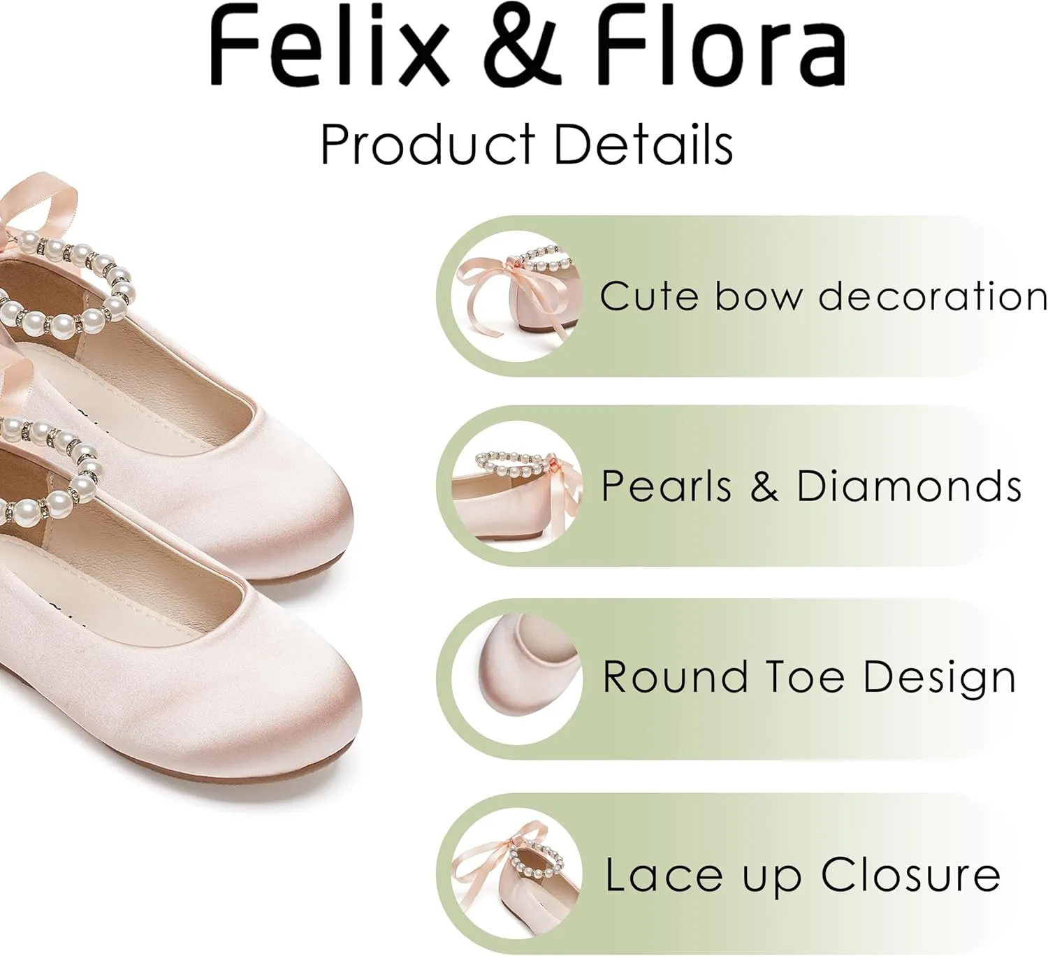Felix & Flora Girls Toddler Little Ballet Shoes - Flower Girls Mary Jane Flats Dress Shoes Party Wedding