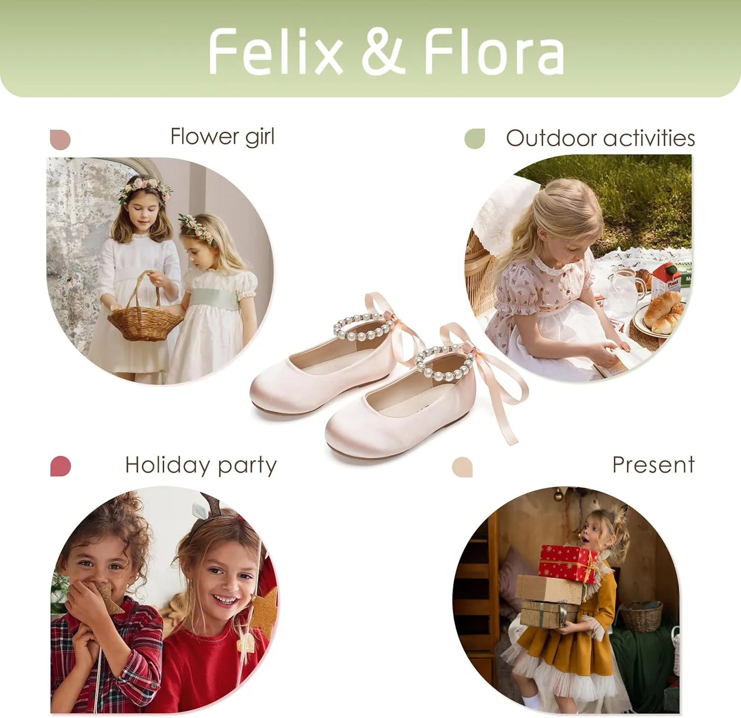 Felix & Flora Girls Toddler Little Ballet Shoes - Flower Girls Mary Jane Flats Dress Shoes Party Wedding