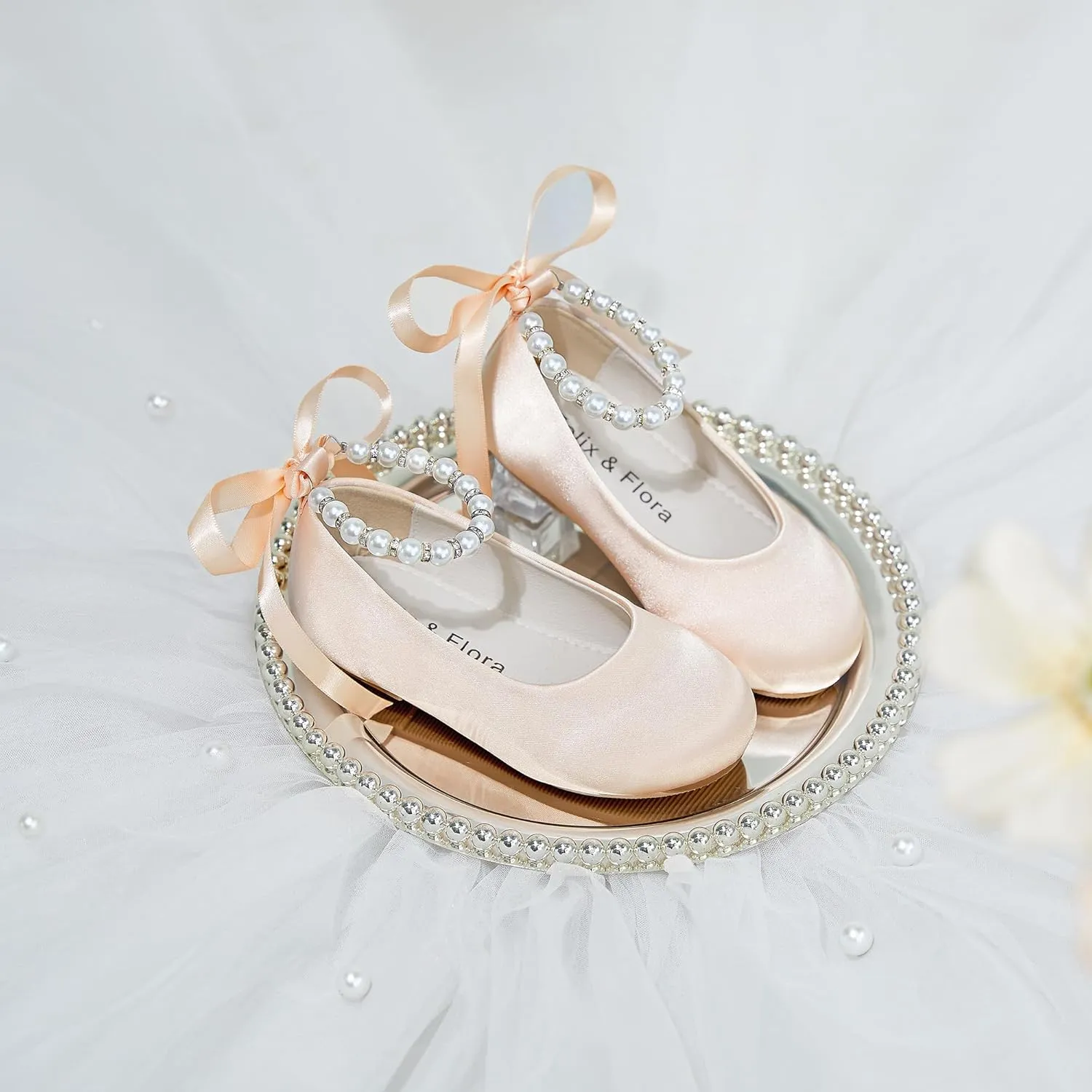 Felix & Flora Girls Toddler Little Ballet Shoes - Flower Girls Mary Jane Flats Dress Shoes Party Wedding