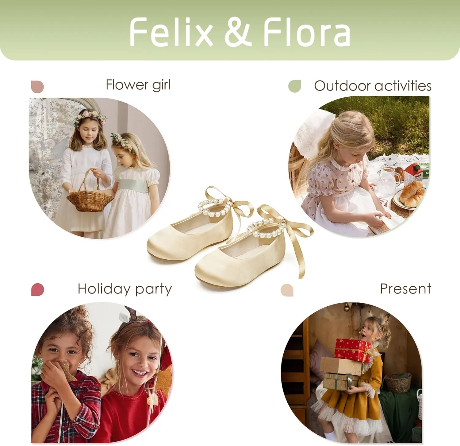 Felix & Flora Girls Toddler Little Ballet Shoes - Flower Girls Mary Jane Flats Dress Shoes Party Wedding