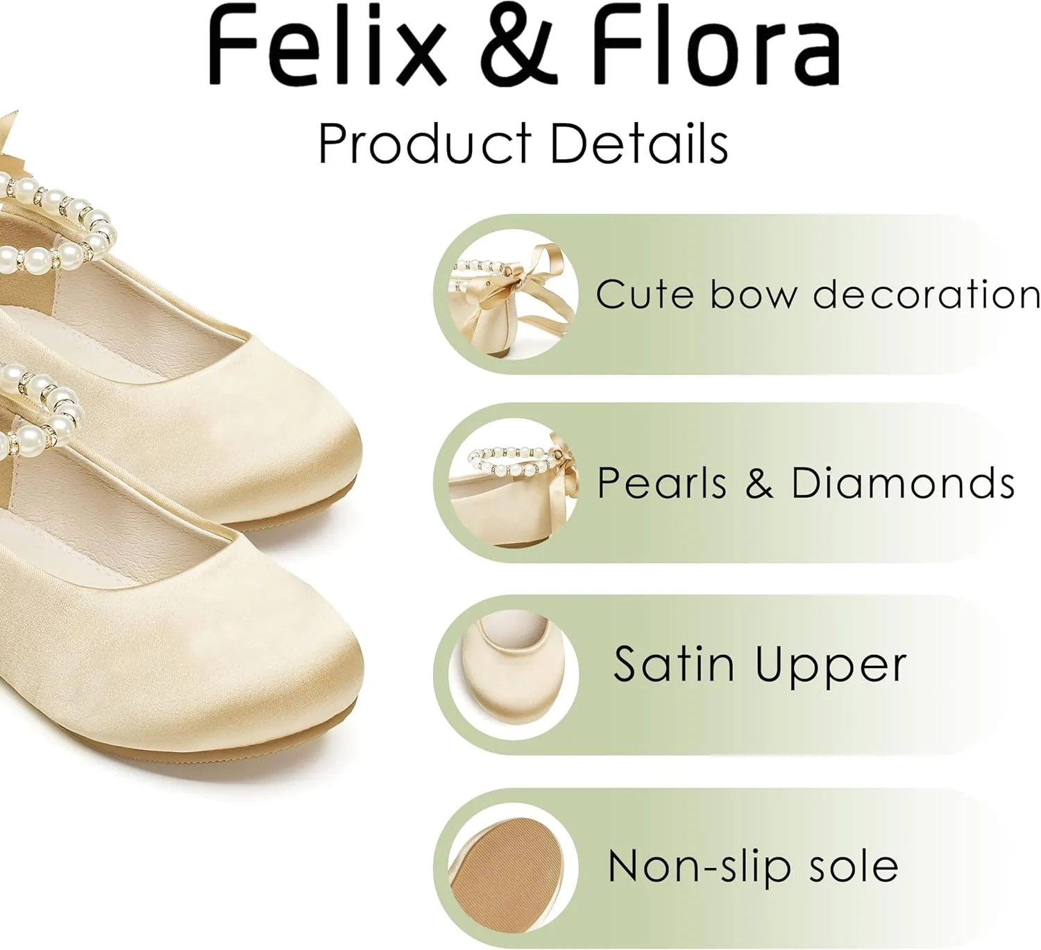 Felix & Flora Girls Toddler Little Ballet Shoes - Flower Girls Mary Jane Flats Dress Shoes Party Wedding