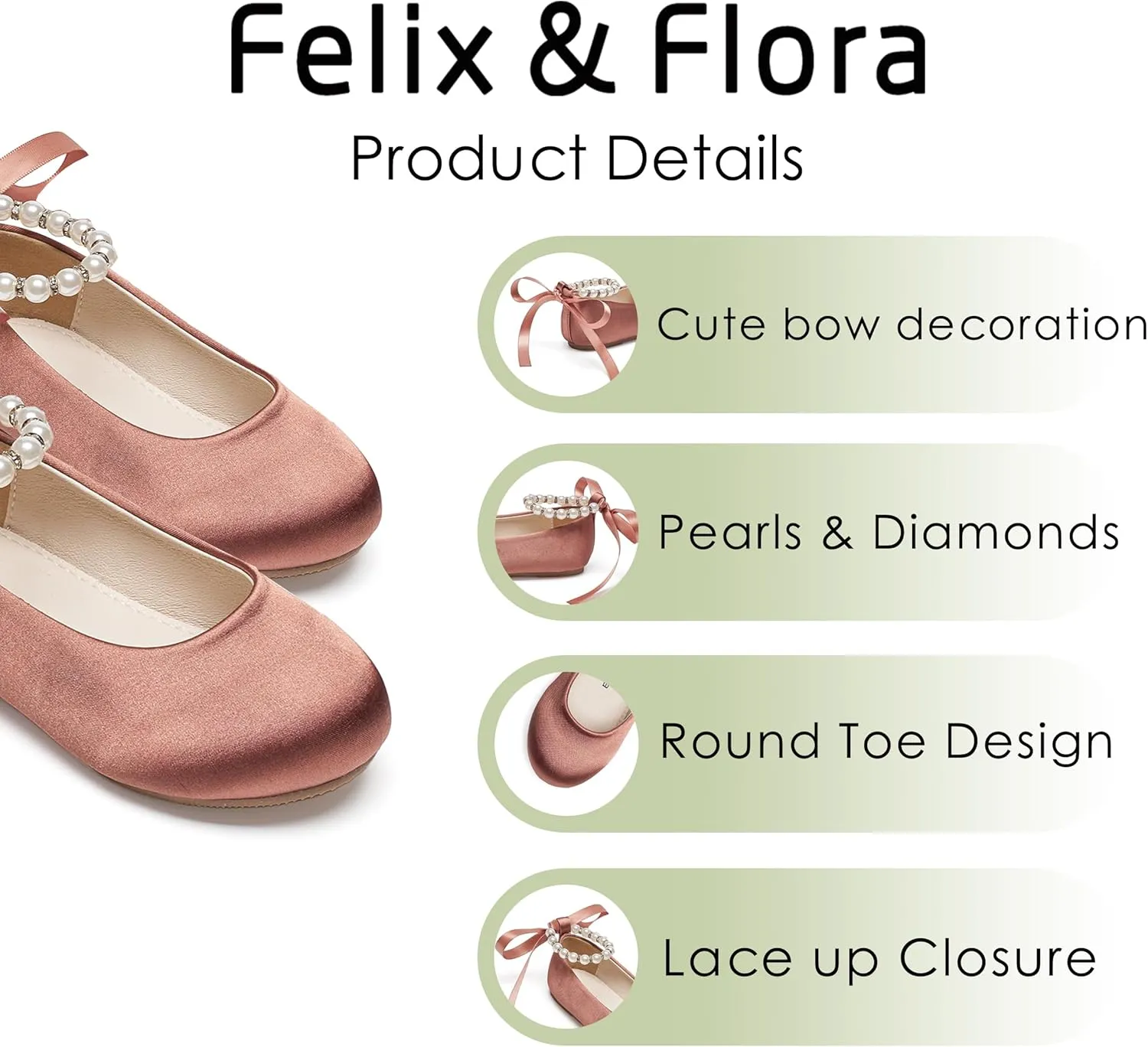Felix & Flora Girls Toddler Little Ballet Shoes - Flower Girls Mary Jane Flats Dress Shoes Party Wedding