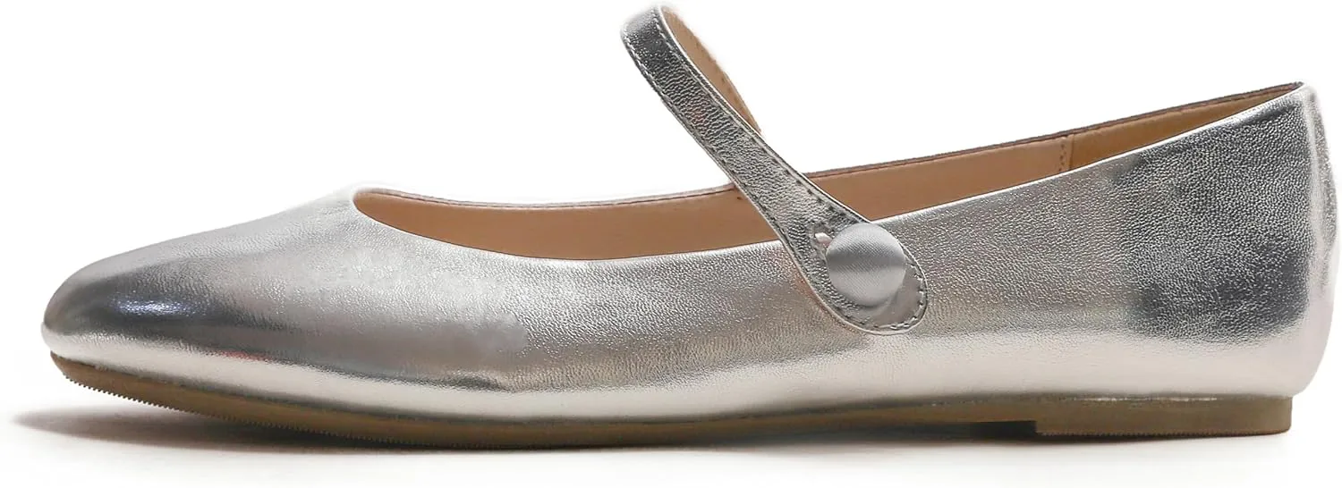 FEVERSOLE Women's Mary Jane Fashion Round Toe Easy Buckle Slip On Flats
