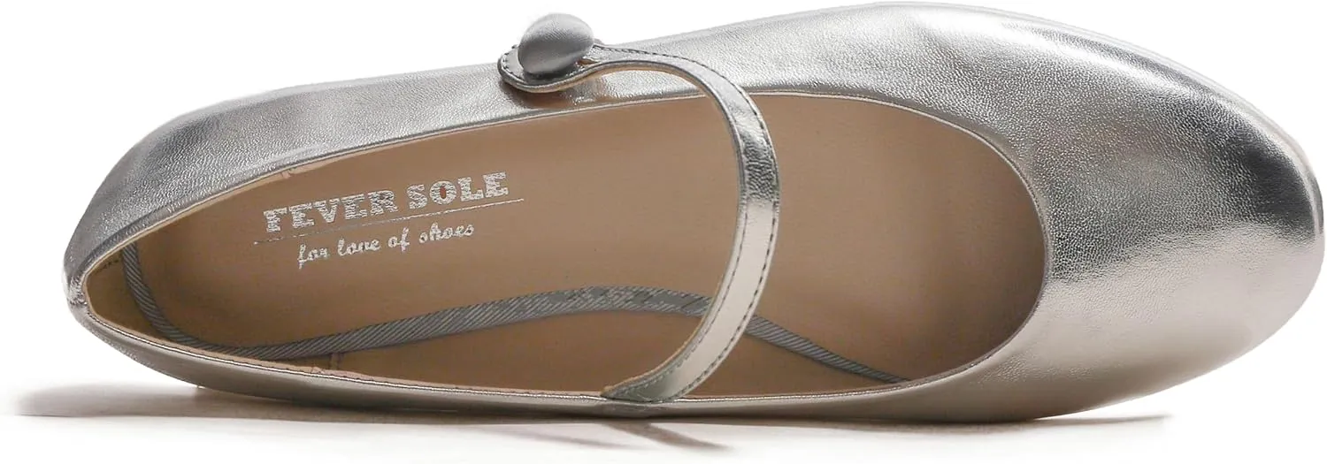 FEVERSOLE Women's Mary Jane Fashion Round Toe Easy Buckle Slip On Flats
