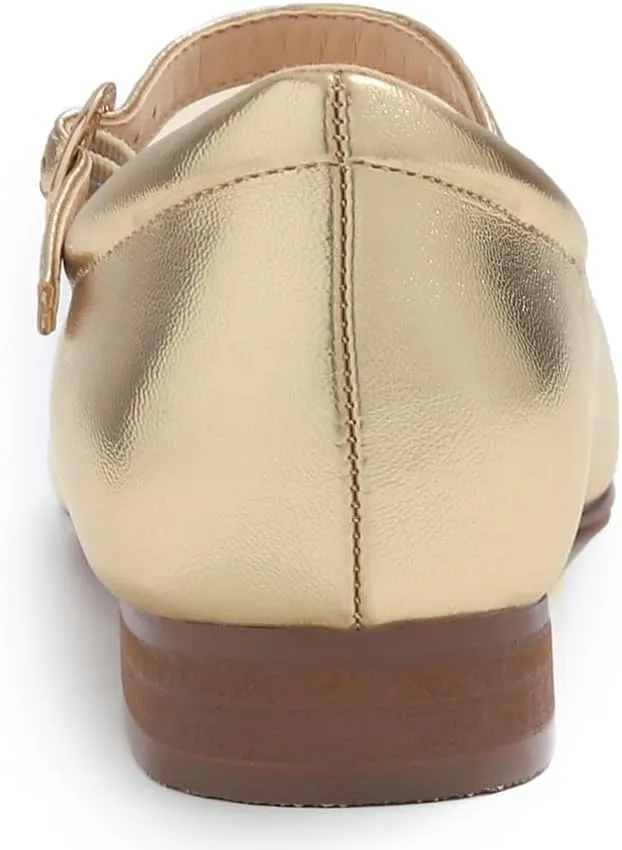 FEVERSOLE Women's Mary Jane Fashion Square Toe Padded Ankle Low Heel Slip On Flats