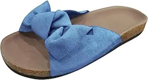 FFMA Sandals for Women Summer Flat Slide Sandals Slip On Open Toe Sandals Casual Style with Bowknot Ornament Comfy Platform Sandal Shoes Beach Travel Shoes Fashion Shoe
