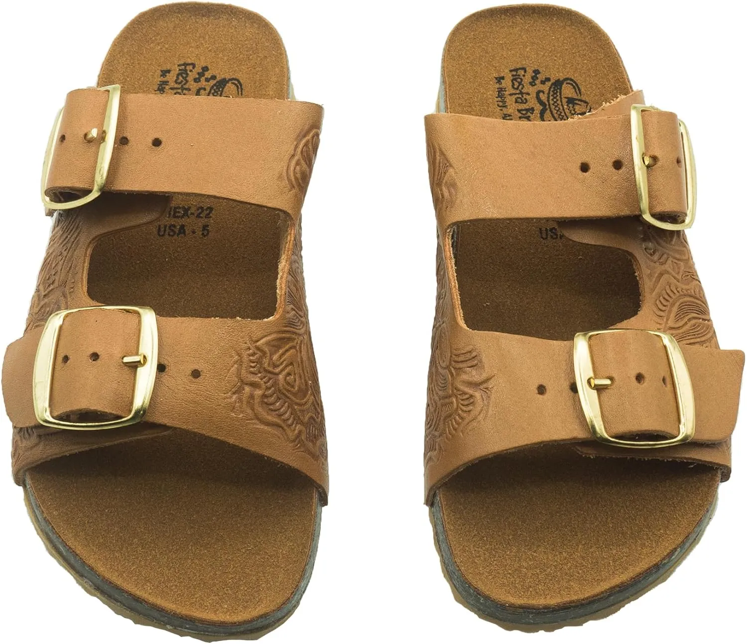 Fiesta Brands Mexican Huaraches Sandals for Women, 2 Strap Buckle, Adjustable, Arch Support, Non-Slip Rubber Sole