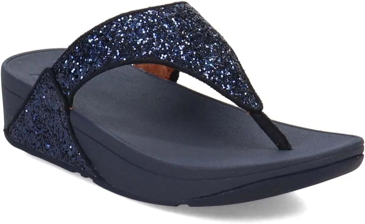 FitFlop Lulu Metallic Deep Teal Glitterball Toe-Post Sandals