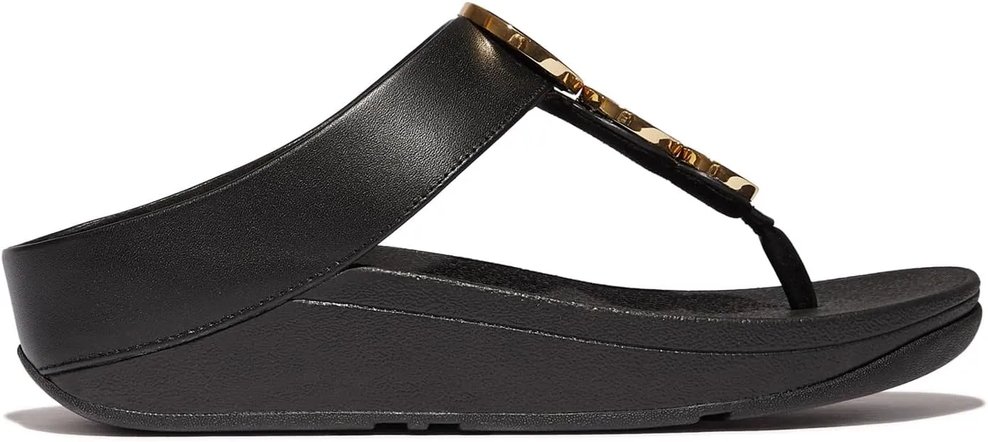 FitFlop Women's Fino Resin-Hoop Leather Toe-Post Sandals Wedge