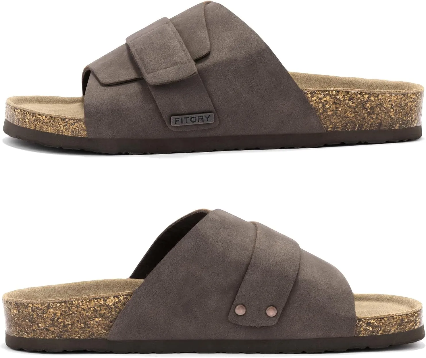 FITORY Mens Soft Footbed Sandals,Cork Slides with Adjustable Straps Size 7-13.5