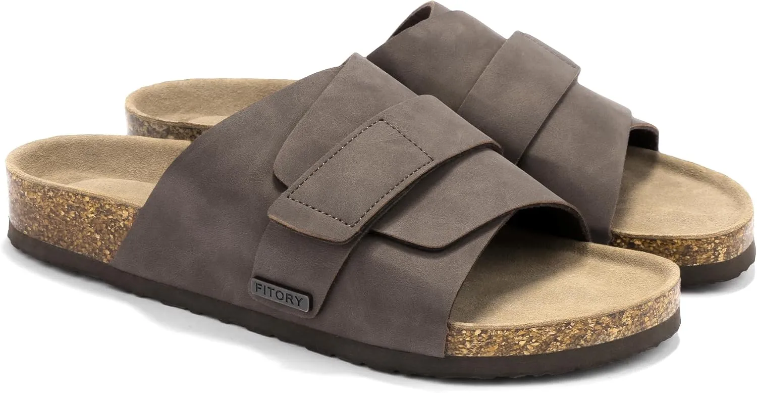 FITORY Mens Soft Footbed Sandals,Cork Slides with Adjustable Straps Size 7-13.5