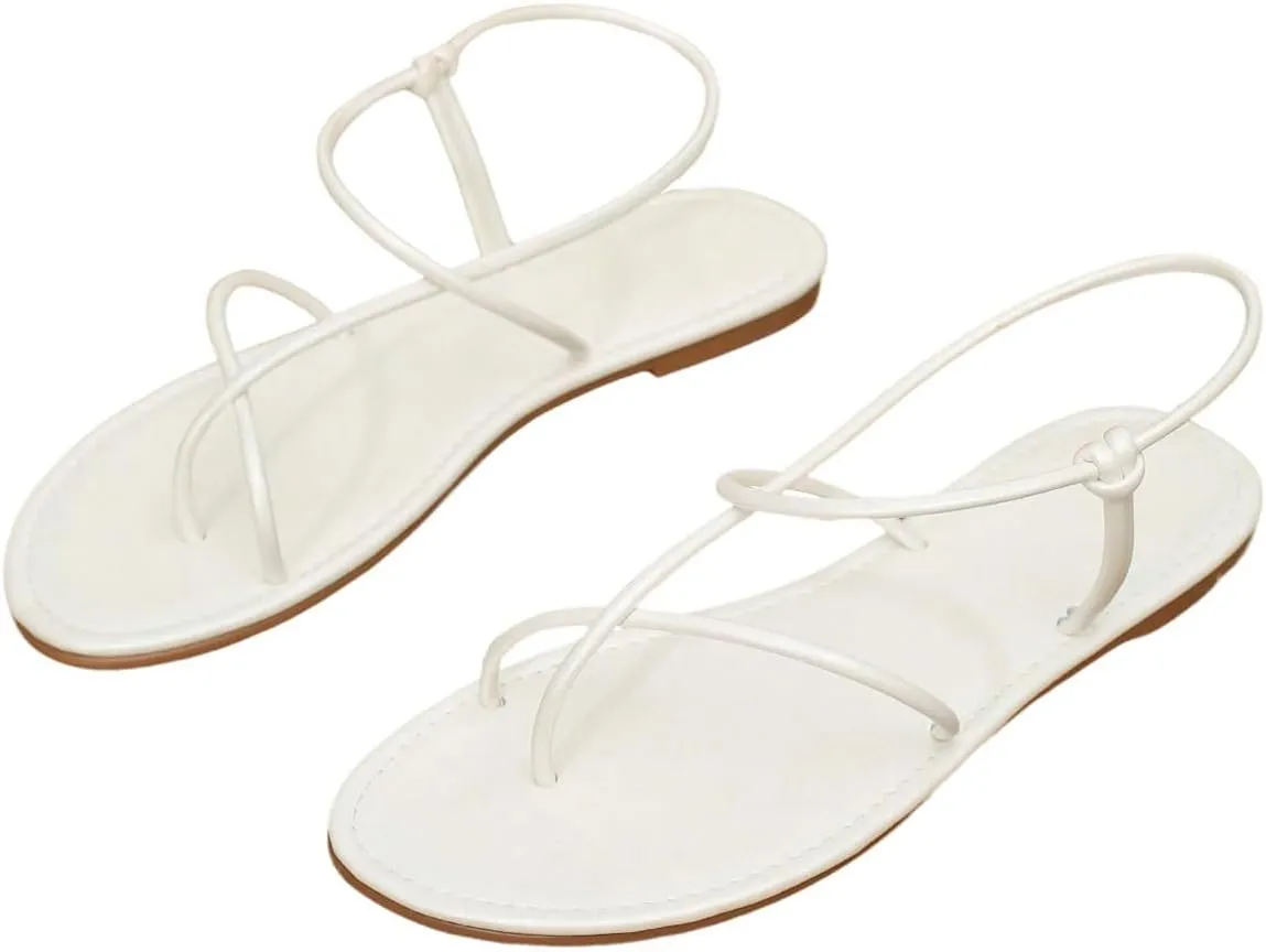 Flat Sandals for Women, Women's Thin Crossed Straps Open-Toe Summer Sandals with Light Brown Sole, Lightweight Casual Shoes for Beach, Shopping & Outings (US 6-10.5)