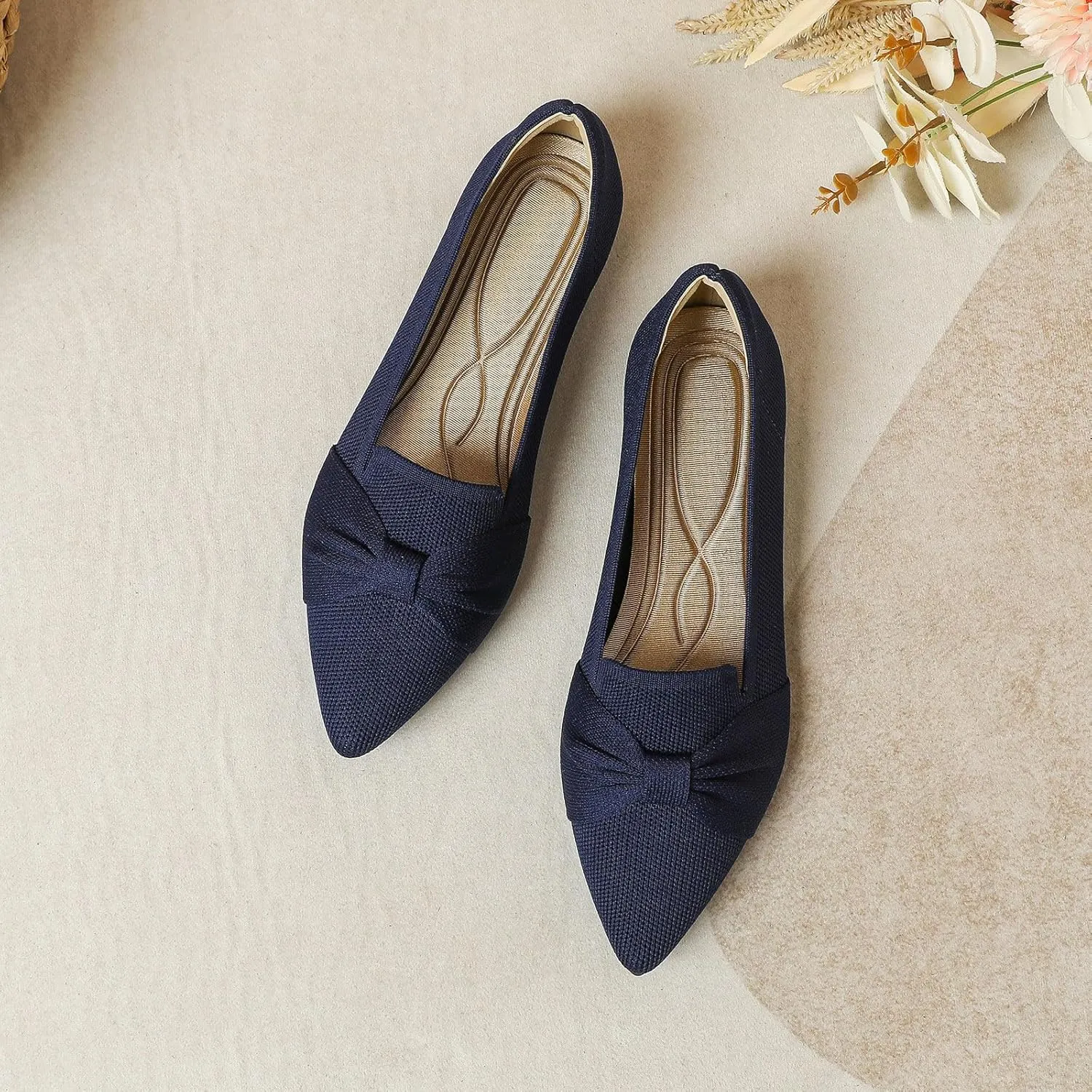 Flats for Womens Classic Pointed Toe Ballet Flats Comfortable Knit Dressy Bow Flats Shoes