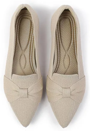 Flats for Womens Classic Pointed Toe Ballet Flats Comfortable Knit Dressy Bow Flats Shoes
