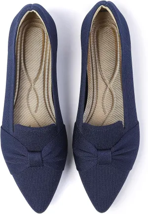 Flats for Womens Classic Pointed Toe Ballet Flats Comfortable Knit Dressy Bow Flats Shoes