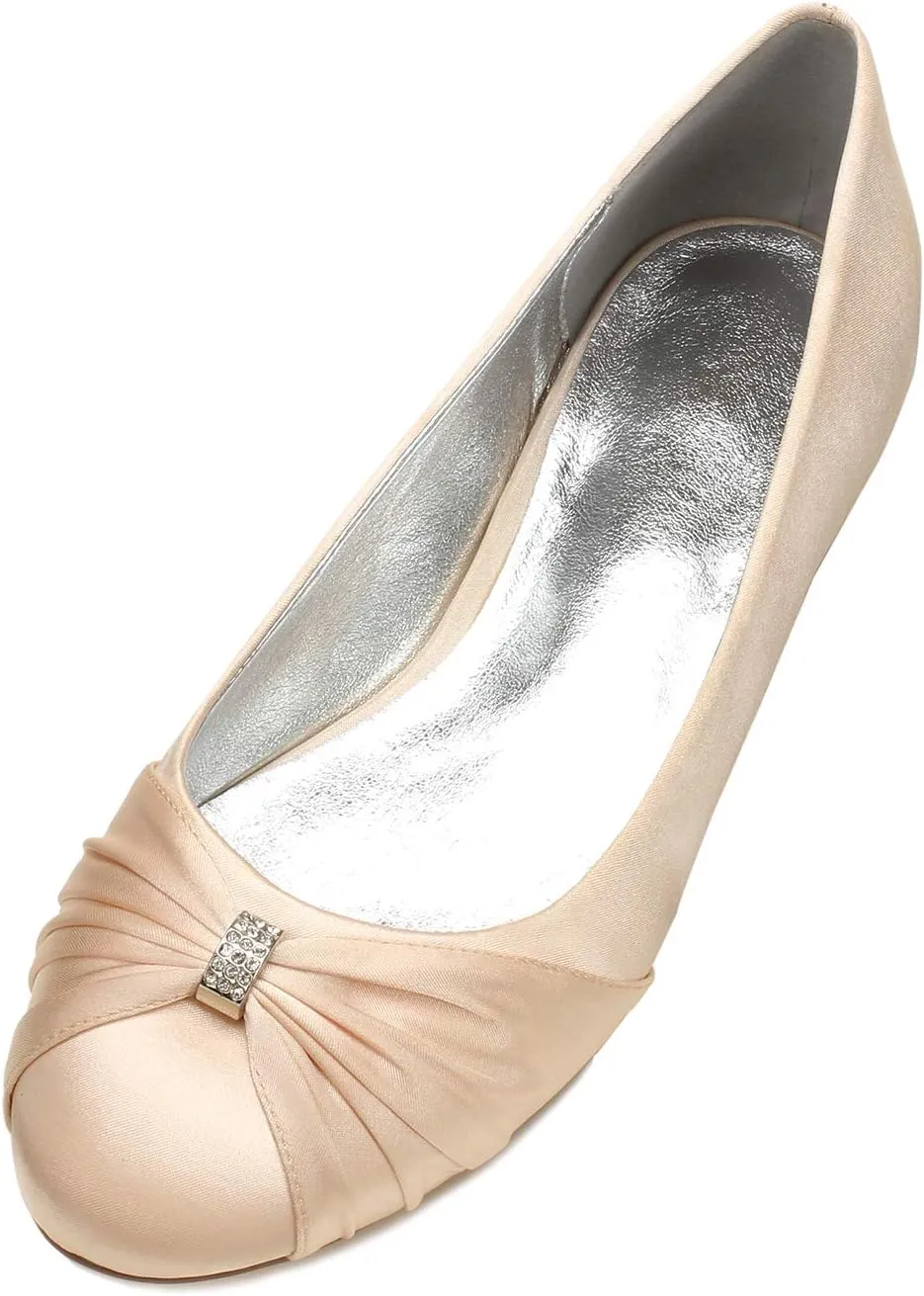 Flats Shoes Women Rhinestone Wedding Flats Comfort Round Toe Ballet Flat Shoe Low Heel Dress Shoes Flats for Women