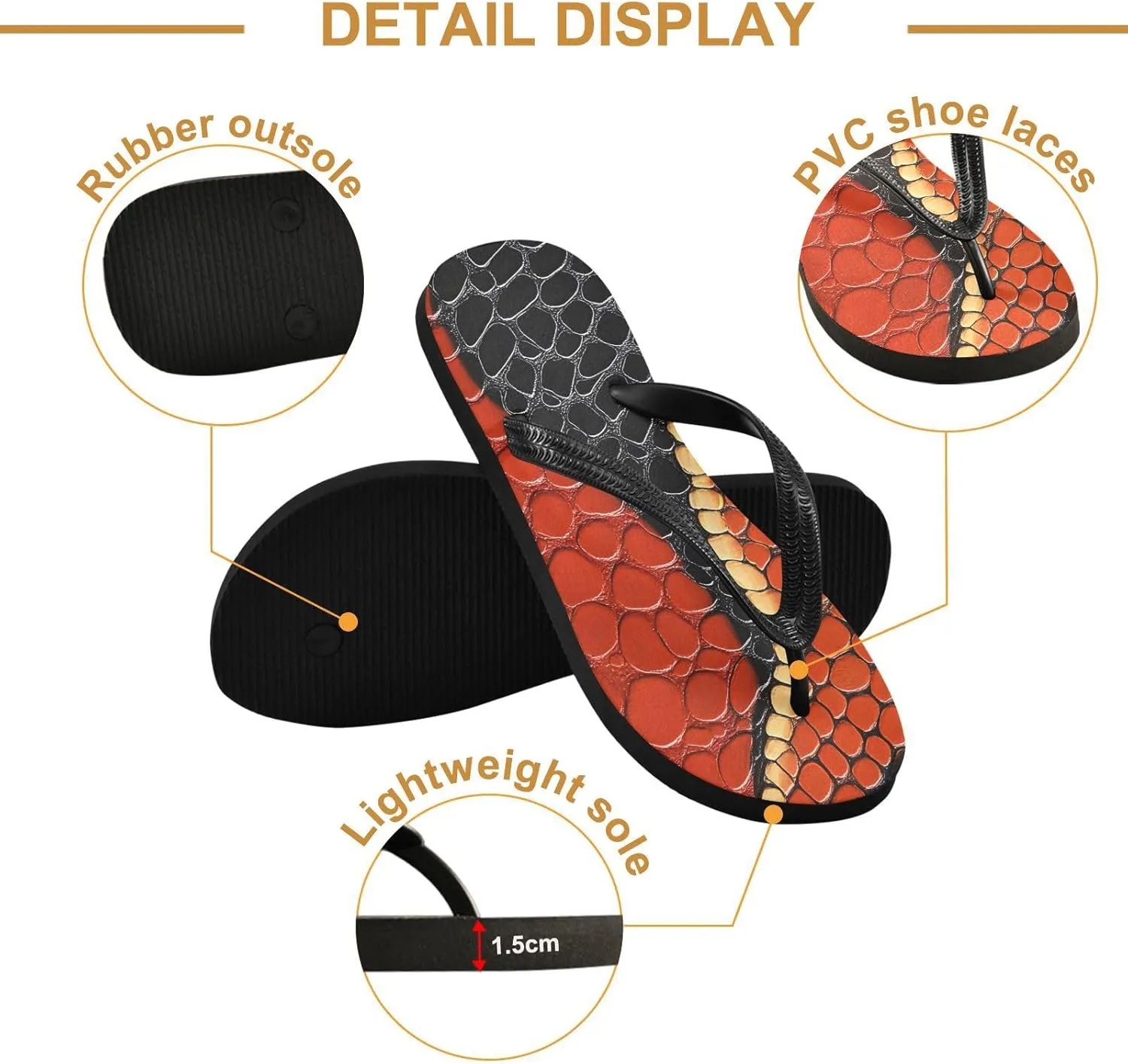 Flip Flop Sandals Snake Skin Print for Men and Women for Beach Outdoor XS