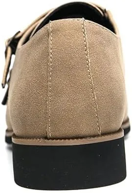 Formal Dress Shoes for Men Slip On Square Toe Suede Vamp Cap Toe Double Monk Strap Non Slip Anti-Slip Slip Resistant Block Heel Casual