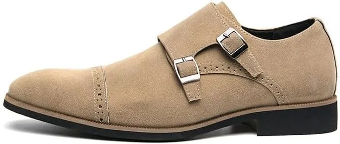 Formal Dress Shoes for Men Slip On Square Toe Suede Vamp Cap Toe Double Monk Strap Non Slip Anti-Slip Slip Resistant Block Heel Casual