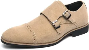 Formal Dress Shoes for Men Slip On Square Toe Suede Vamp Cap Toe Double Monk Strap Non Slip Anti-Slip Slip Resistant Block Heel Casual