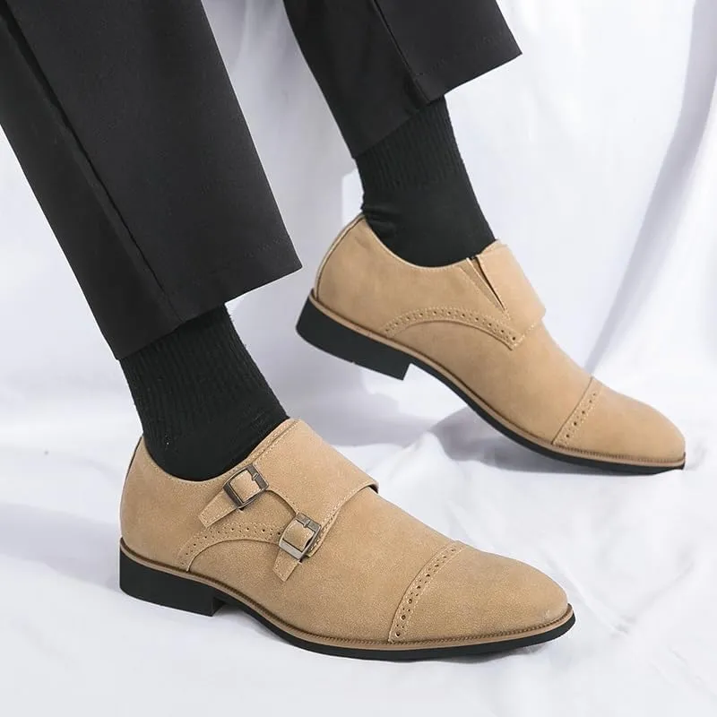 Formal Dress Shoes for Men Slip On Square Toe Suede Vamp Cap Toe Double Monk Strap Non Slip Anti-Slip Slip Resistant Block Heel Casual