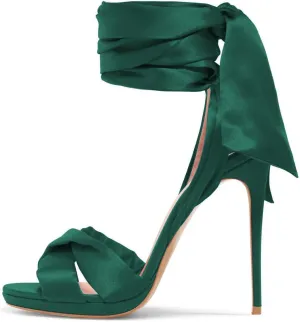 FSJ Women Cocktail Peep Toe Satin Lace Up Sandals Ankle Wrap Platform High Heels Party Sexy Shoes Size 4-15 US