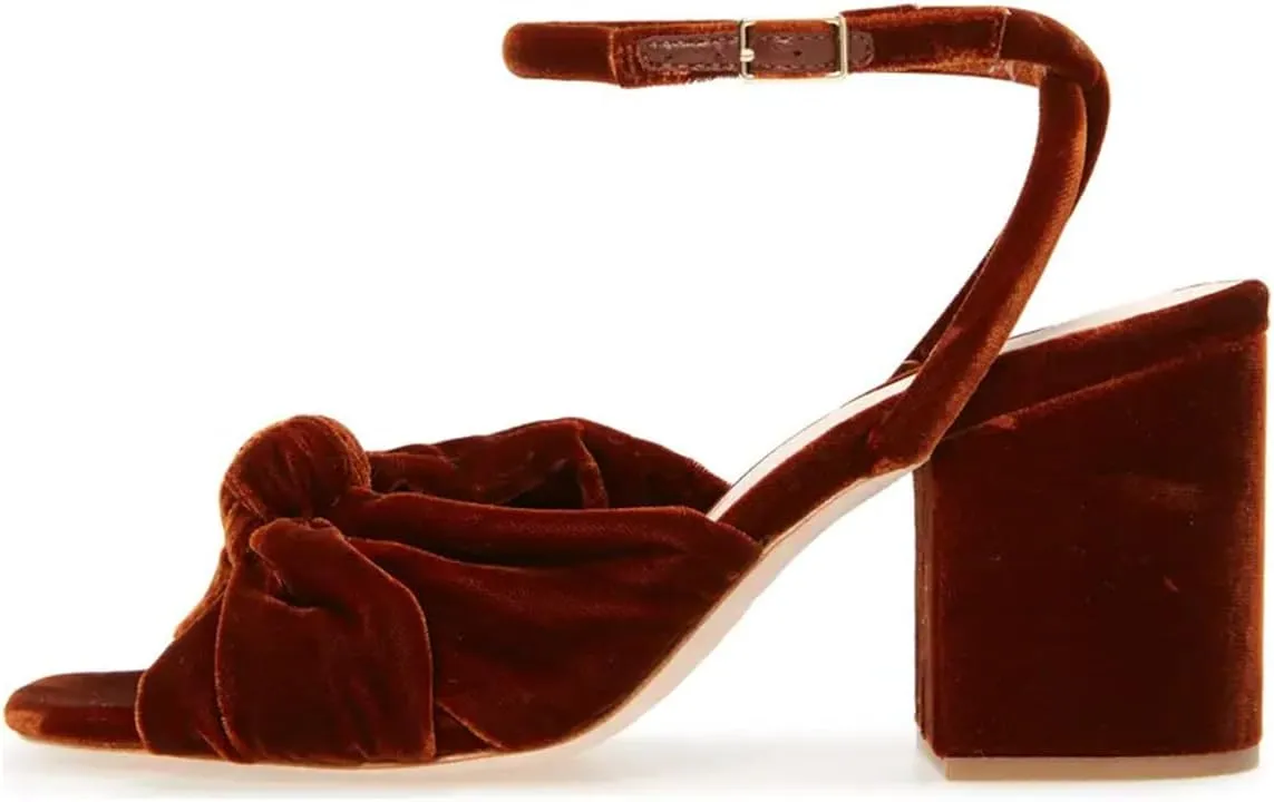 FSJ Women Knot Heeled Sandals Ankle Strap Buckle Block Chunky High Heel Open Toe Dress Pumps Wedding Party Fashion Shoes Size 4-16 US