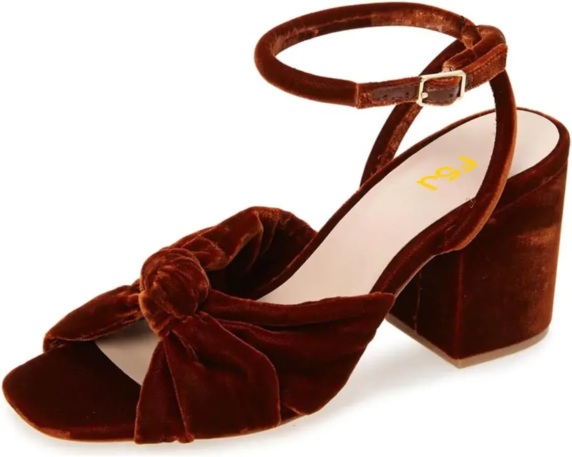FSJ Women Knot Heeled Sandals Ankle Strap Buckle Block Chunky High Heel Open Toe Dress Pumps Wedding Party Fashion Shoes Size 4-16 US