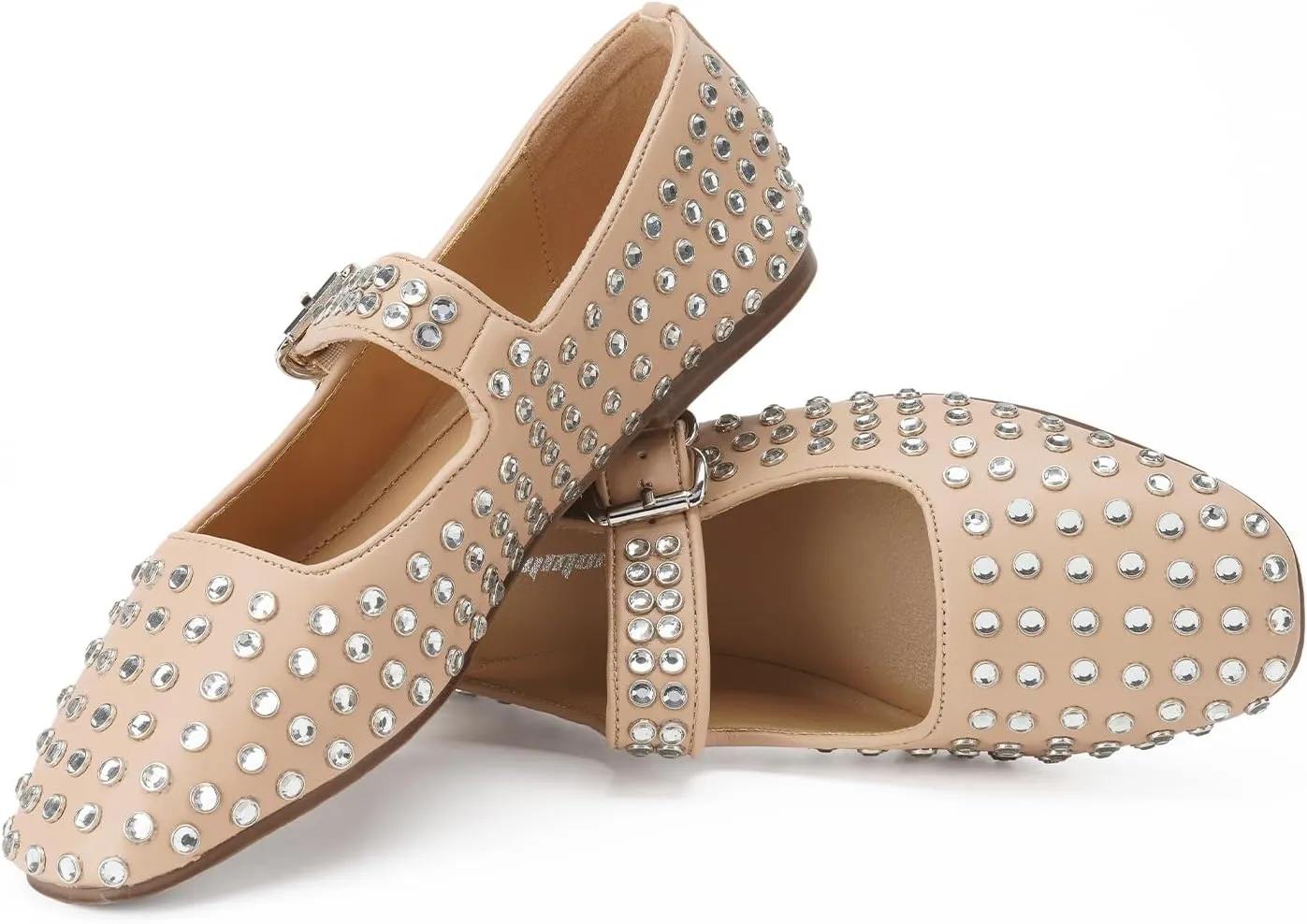 FUNKYMONKEY Women's Diamond Square Toe Mary Jane Flats with Adjustable Buckle Casual Comfort Shoes