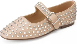 FUNKYMONKEY Women's Diamond Square Toe Mary Jane Flats with Adjustable Buckle Casual Comfort Shoes