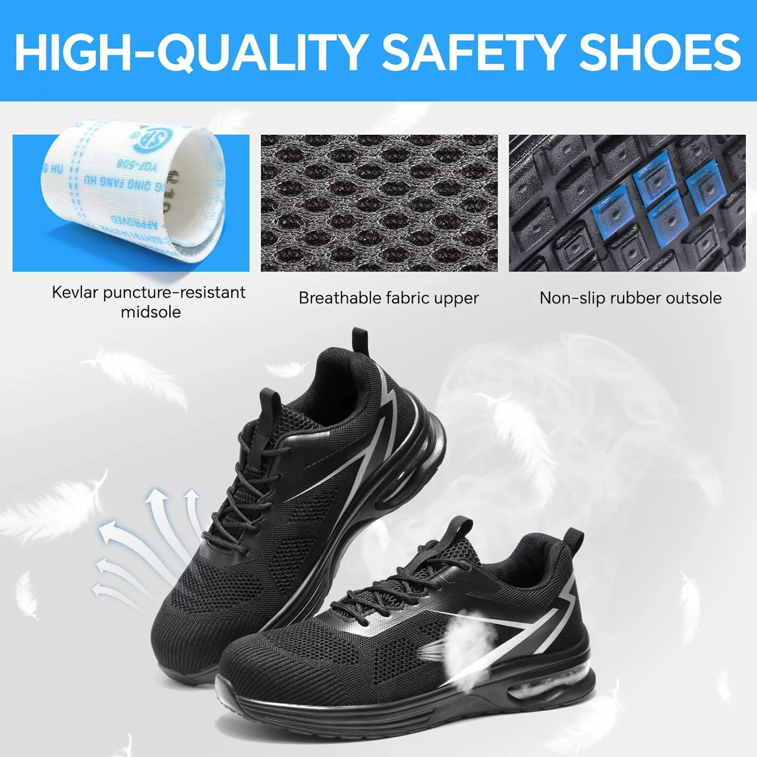 Furuian Composite Toe Shoes for Men Lightweight Composite Work Shoes Safety Shoes Not Steel Toe Sneakers Breathable Composite Toe Sneakers for Men Indestructible Safety Shoes for Men Black