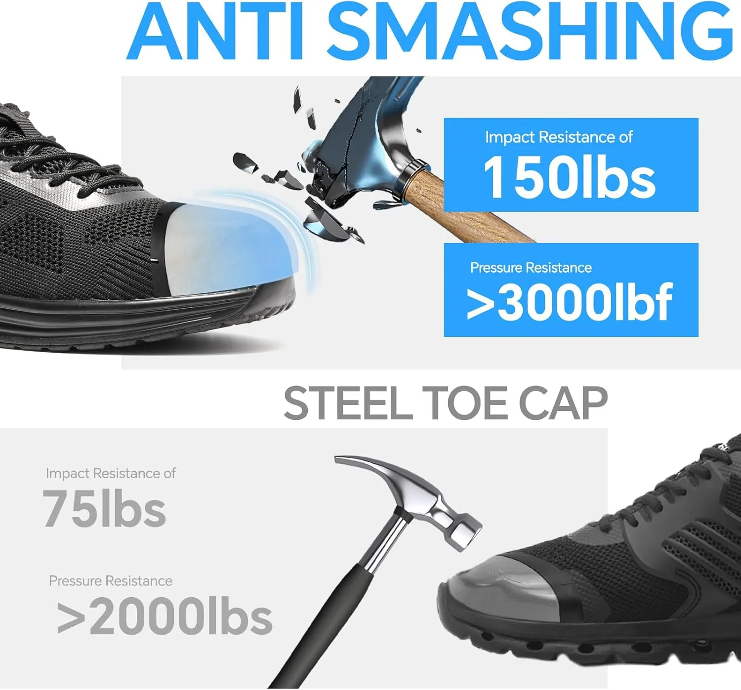 Furuian Composite Toe Shoes for Men Lightweight Composite Work Shoes Safety Shoes Not Steel Toe Sneakers Breathable Composite Toe Sneakers for Men Indestructible Safety Shoes for Men Black