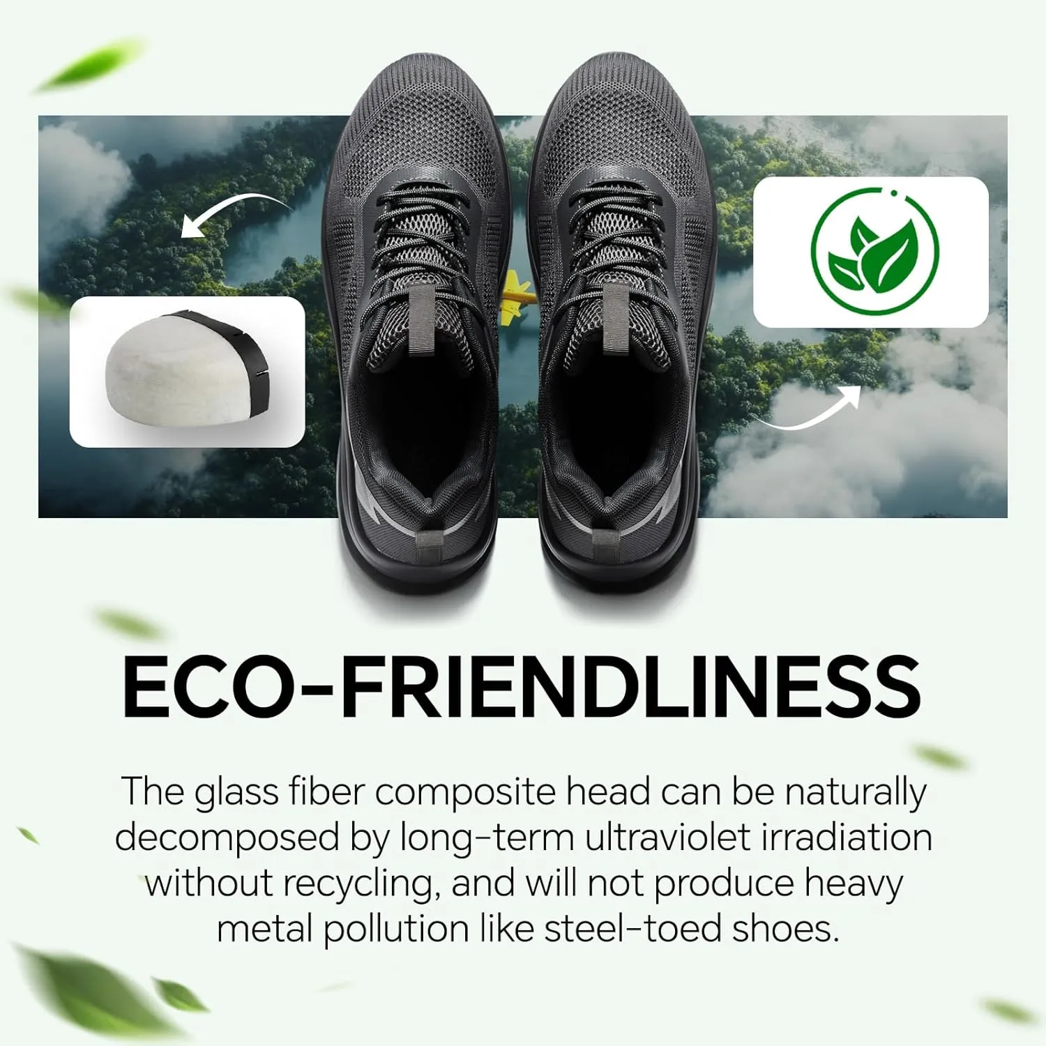 Furuian Composite Toe Shoes for Men Lightweight Composite Work Shoes Safety Shoes Not Steel Toe Sneakers Breathable Composite Toe Sneakers for Men Indestructible Safety Shoes for Men Black