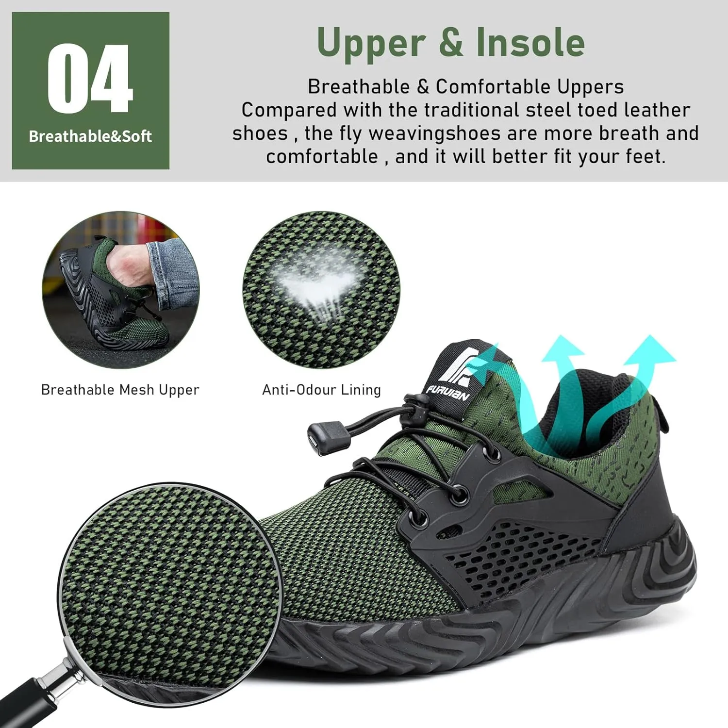 Furuian Steel Toe Indestructible Shoes Men Women Lightweight Puncture Resistant Safety Work Shoes Sneakers for Construction Working Breathable