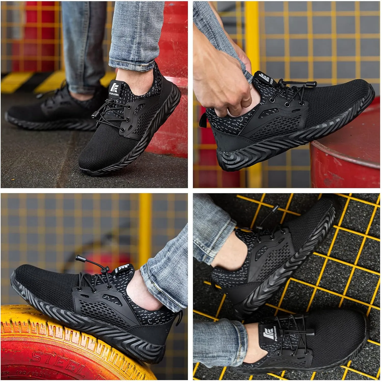 Furuian Steel Toe Indestructible Shoes Men Women Lightweight Puncture Resistant Safety Work Shoes Sneakers for Construction Working Breathable
