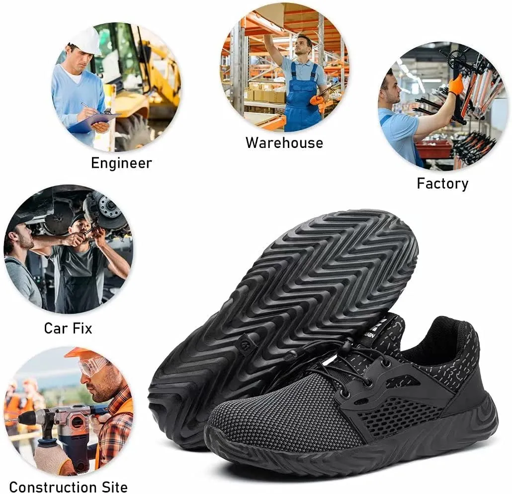 Furuian Steel Toe Indestructible Shoes Men Women Lightweight Puncture Resistant Safety Work Shoes Sneakers for Construction Working Breathable
