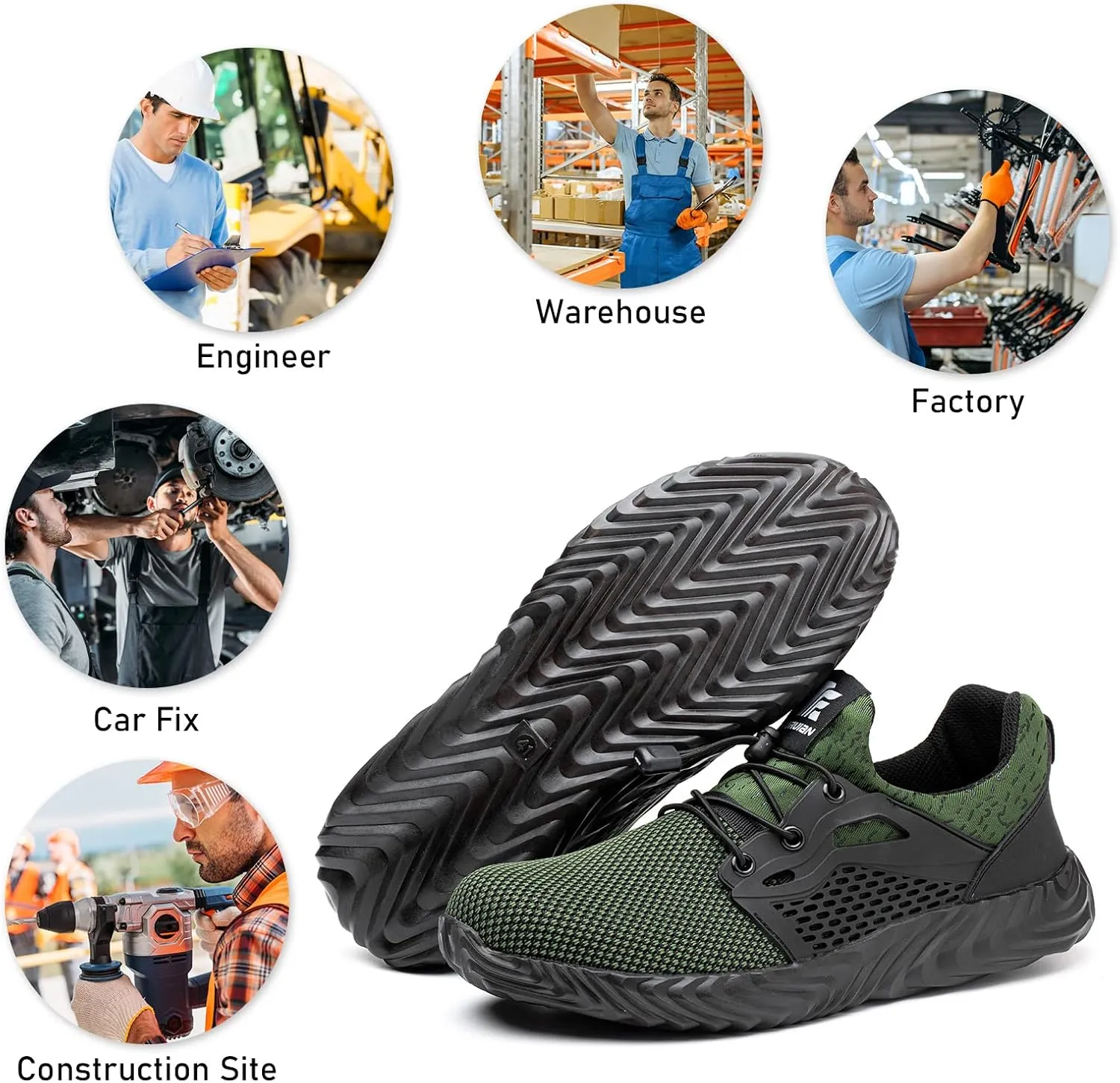 Furuian Steel Toe Indestructible Shoes Men Women Lightweight Puncture Resistant Safety Work Shoes Sneakers for Construction Working Breathable