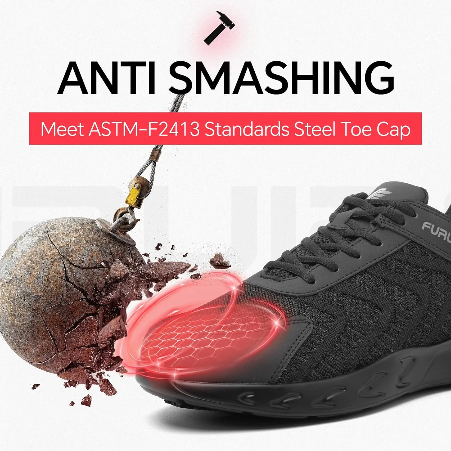 Furuian Steel Toe Shoes for Men Women with Air Cushion Safety Shoes Lightweight Composite Toe Shoes Non Slip Steel Toe Sneakers Indestructible Work Shoes
