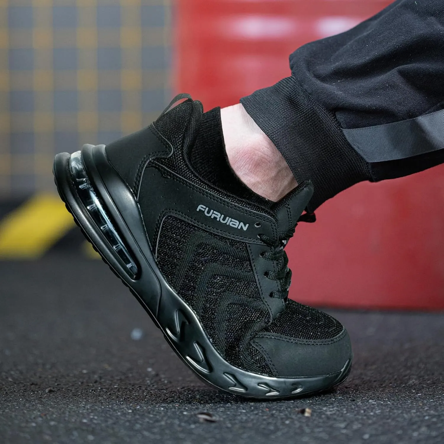 Furuian Steel Toe Shoes for Men Women with Air Cushion Safety Shoes Lightweight Composite Toe Shoes Non Slip Steel Toe Sneakers Indestructible Work Shoes