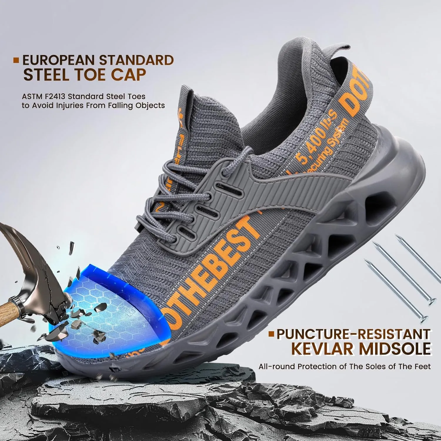 Furuian Steel Toe Sneakers for Men Women Lightweight Safety Shoes Comfortable Puncture Proof Slip On Indestructible Work Shoes
